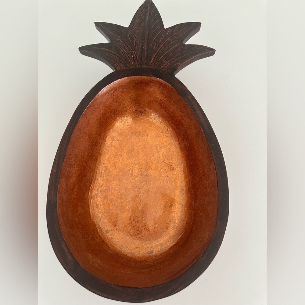 Copper and Brown Mango Wood Pineapple Shaped Bowl